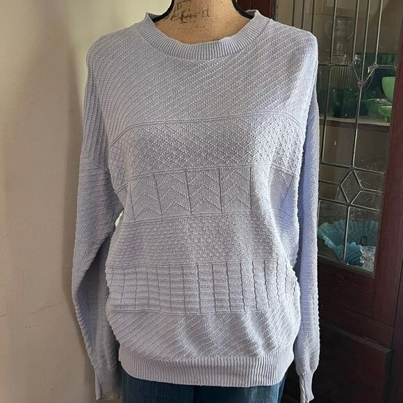 Vintage Gloria Vanderbilt Knit Sweater Size L Lilac Pointelle Crewneck Women 80s - Picture 2 of 16